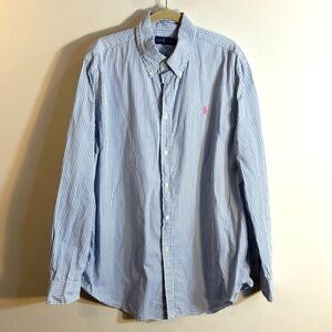 LAUREN RALPH LAUREN Sz XL Blue Label Stripes 100% Cotton Button Down Shirt